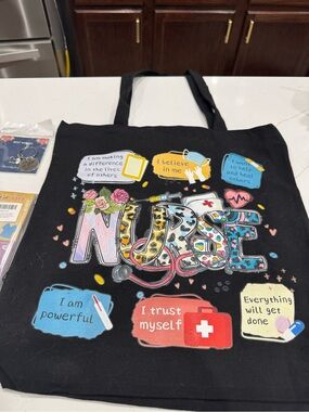 Nurse Graphic Black Tote Bag - Colorful Inspirational Design